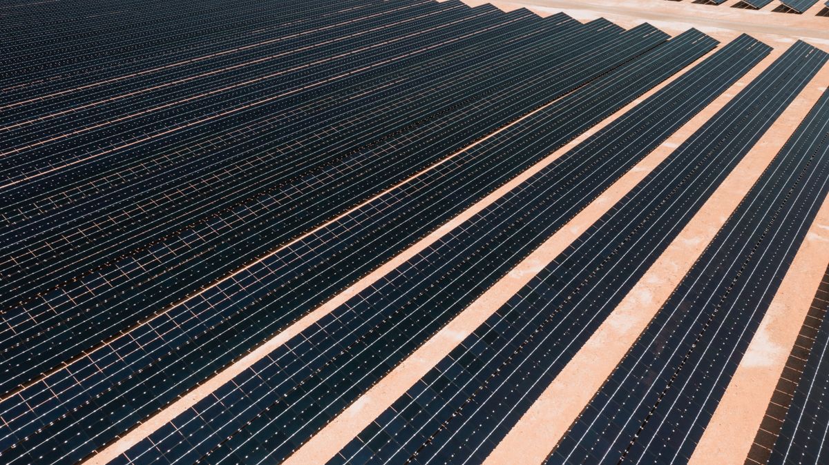 Fixed-tilt ground-mounted solar array on galvanized steel structures