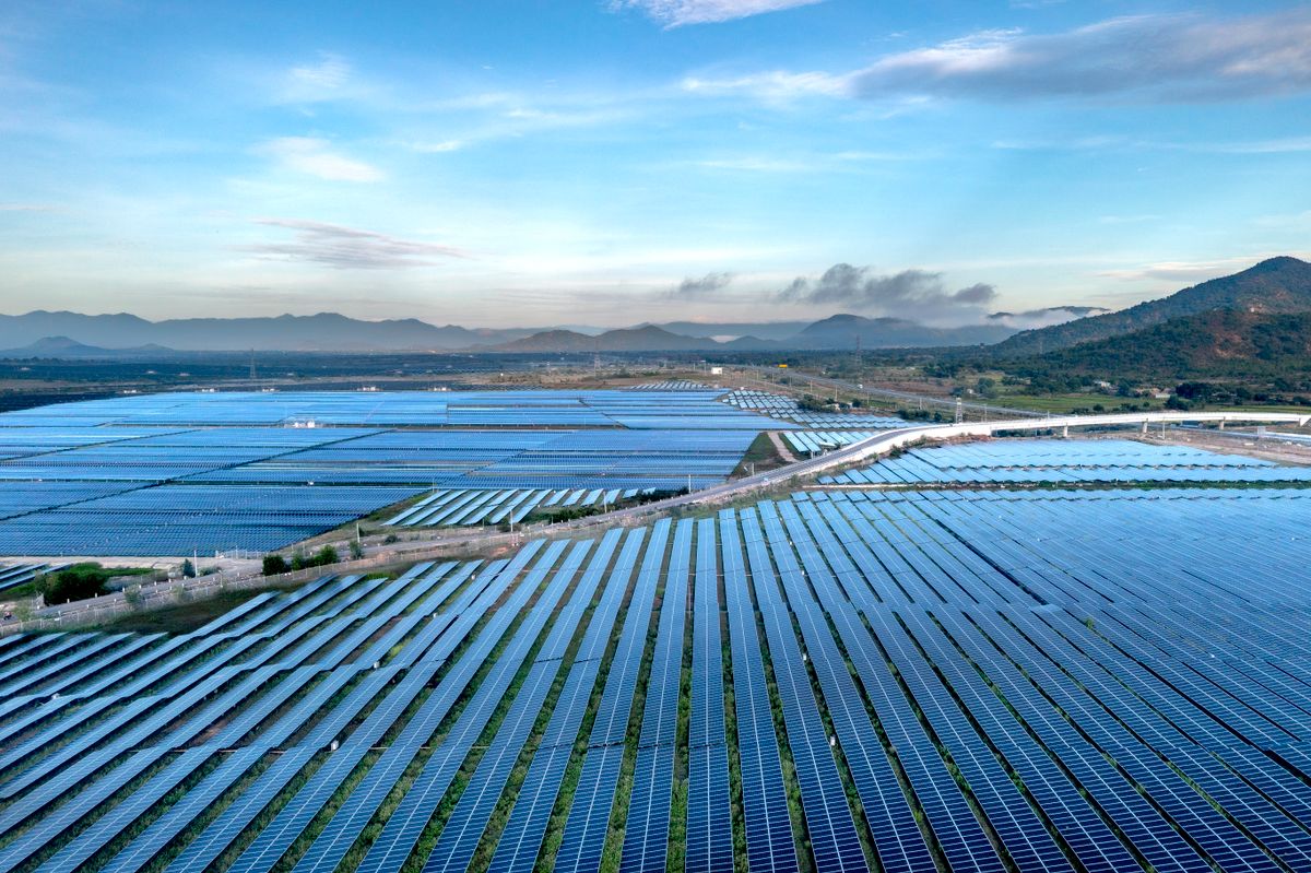 Solar farm with galvanized steel ground mounting structures